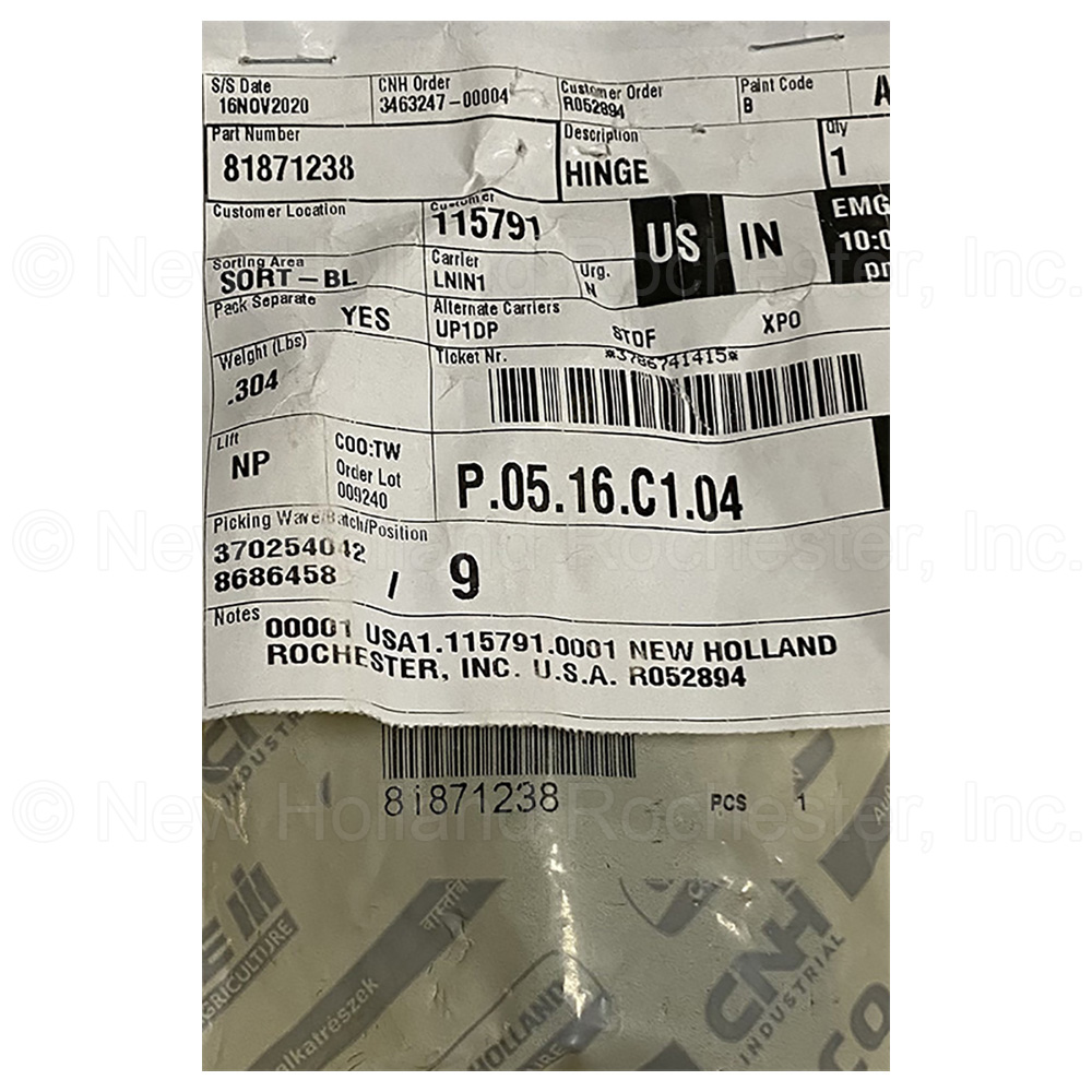 New Holland Hinge Part # 81871238 - Image 2