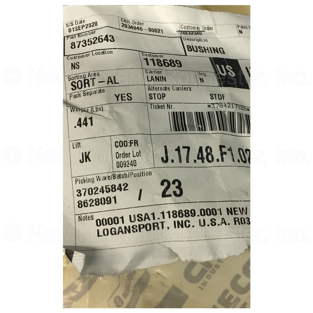 New Holland Bushing Part # 87352643 - Image 2