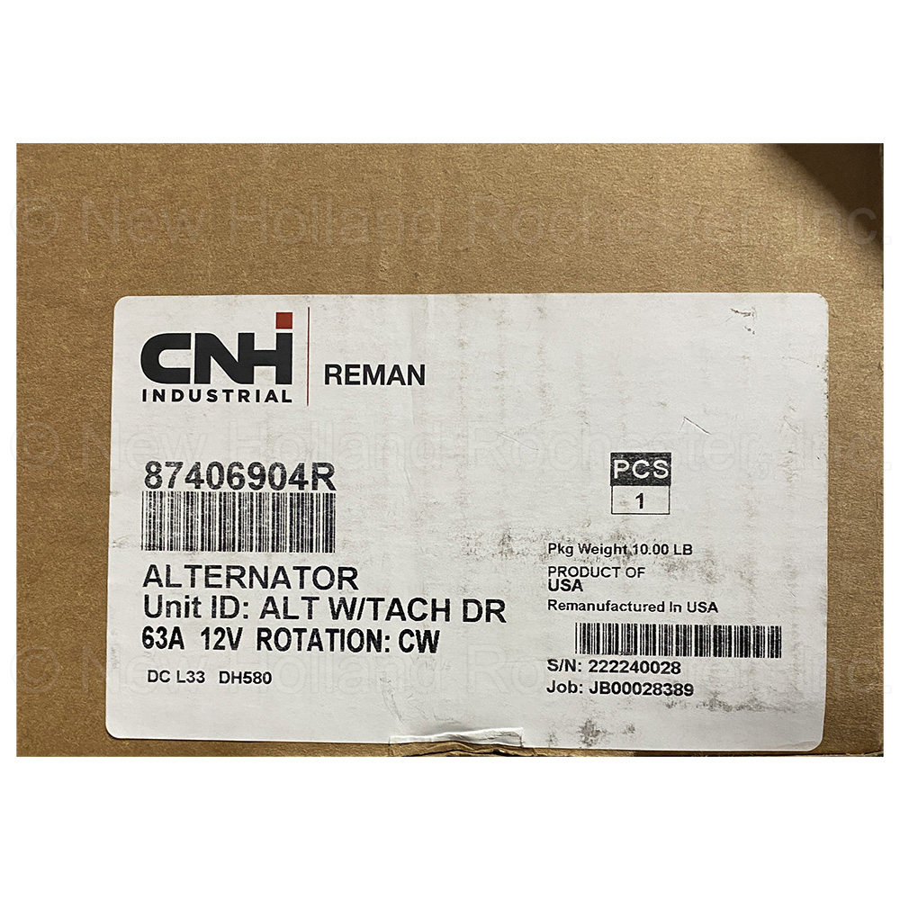 New Holland Reman Alternator with Tach Drive Part # 87406904R - Image 2