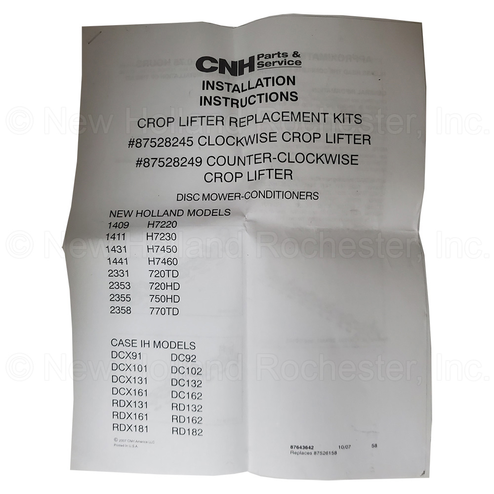 New Holland CCW Crop Lifter Kit Part # 87528249 - Image 3