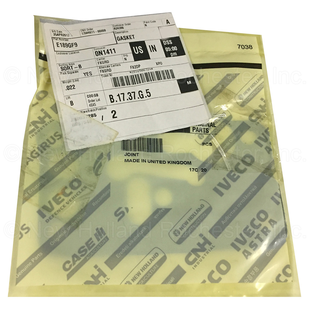New Holland Gasket Part # E189GF9 - Image 2