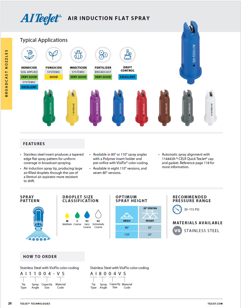 TeeJet Air Induction 110-Deg Flat Blue Spray Tip Part # AI11003-VS - Image 2