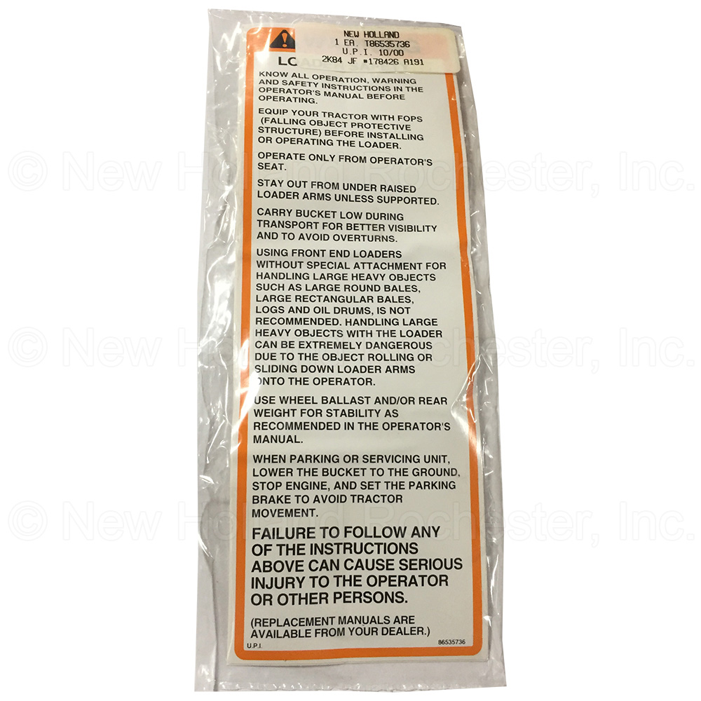 New Holland Decal Part # 86535736