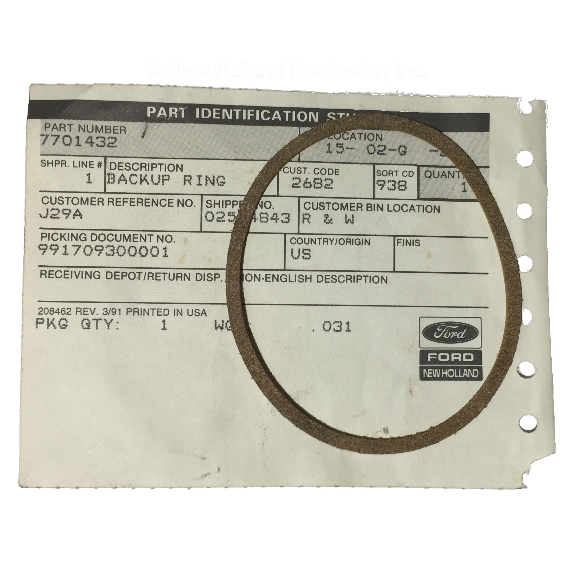 New Holland Ring Part # 7701432