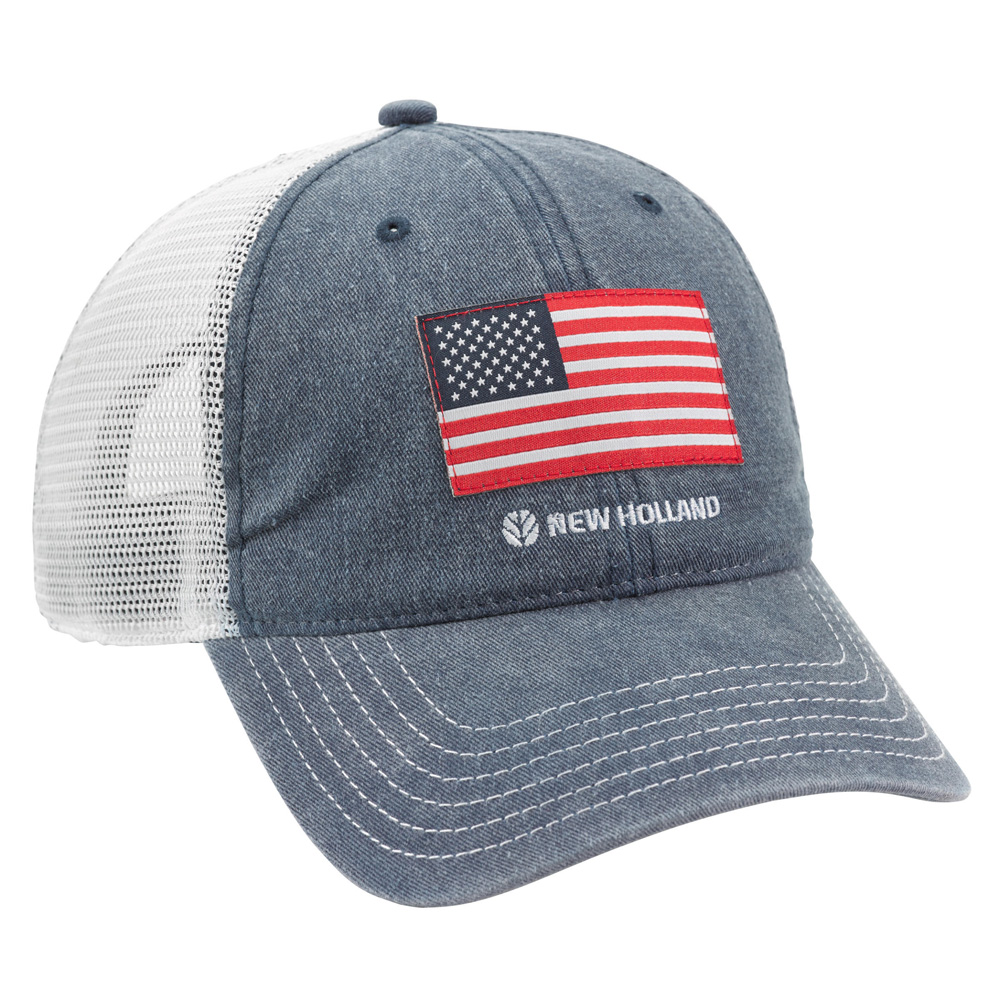 New Holland Denim USA Flag Trucker Mesh Hat Part # NH362619