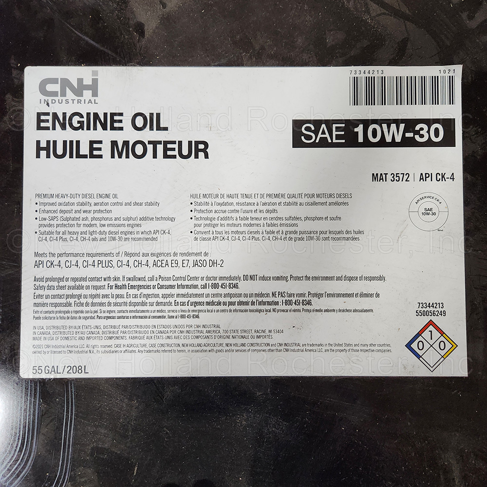CNH Industrial 55 Gal Engine Oil SAE 10W-30 CK-4 MAT 3572 Part # 73344213 - Image 4