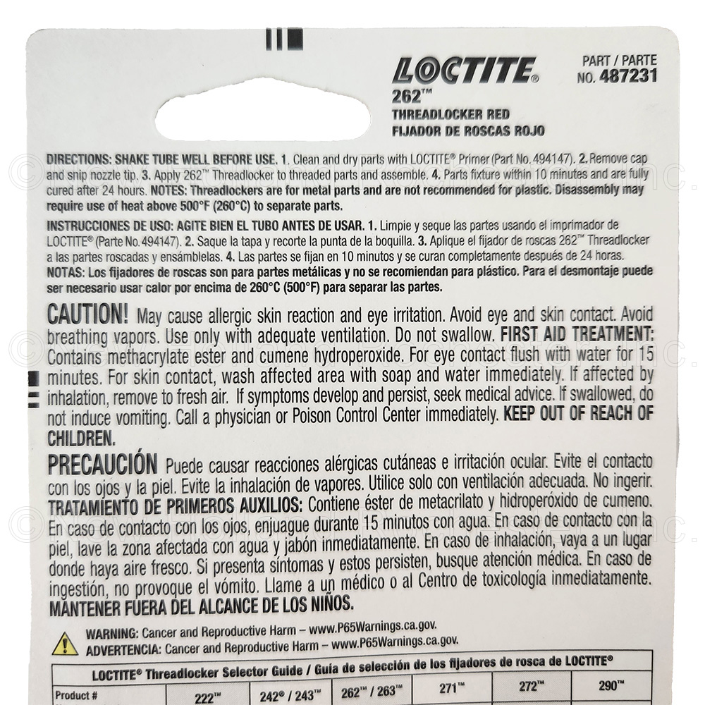 LOCTITE Threadlocker 262 6ml Tube Part # MC37420 - Image 3