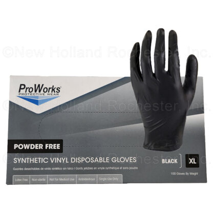 ProWorks Box of 100 Size XL Black Synthetic Vinyl Disposable Gloves Part # GL-VN104BKFX