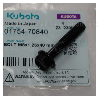 Kubota M8 x 1.25 x 40mm Bolt Part # 01754-70840