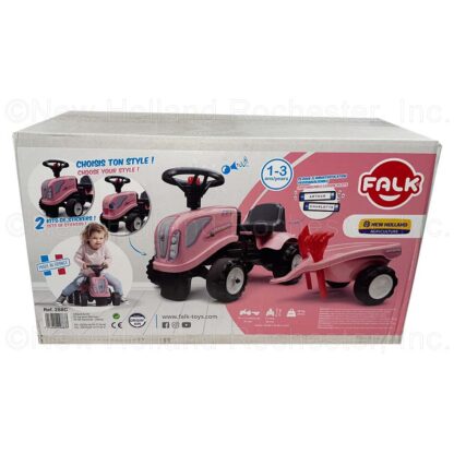 New Holland Falk Baby Farm Pink Ride-On Tractor w/ Trailer, Rake & Shovel Part # FA288C